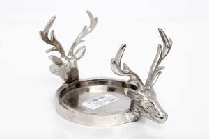Double Stag Head Silver Candle Holder