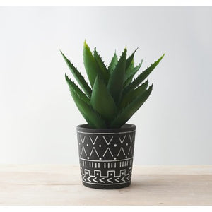Black Planter Pot with White Aztec, 13cm