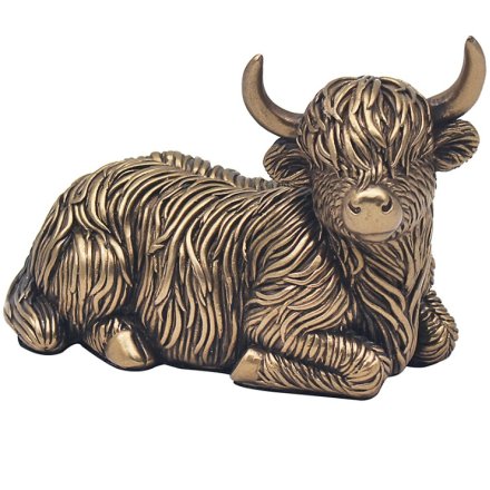 Bronze Lying Highland Cow, 12.5cm