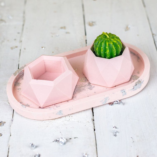 Pastel pink planter and tray set
