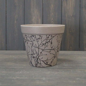 Warm Grey Flower Pot With Branch Design (15cm)