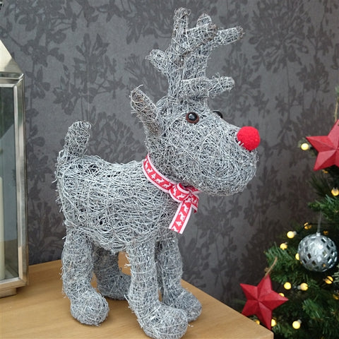 Grey Brushwood Standing Christmas Reindeer Decoration 43cm