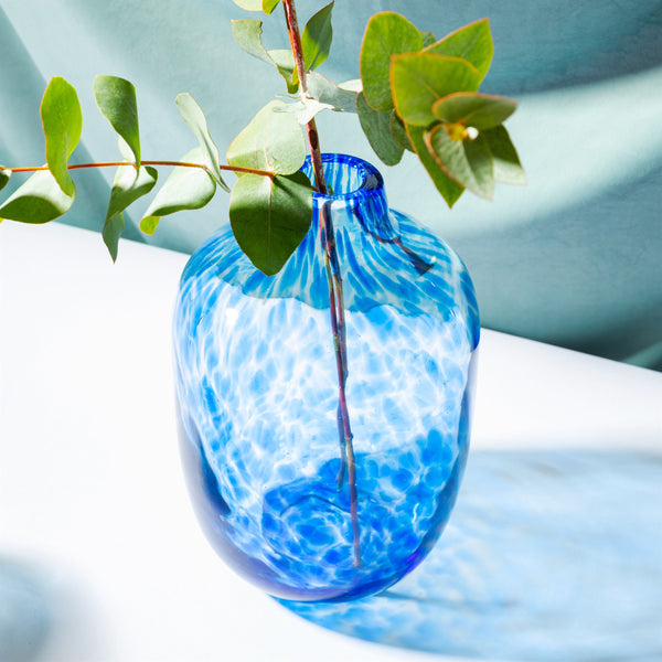 Large Blue Speckled Glass Vase
