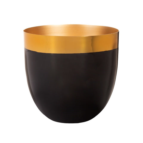 Polished Gold & Black Metal Planter Medium