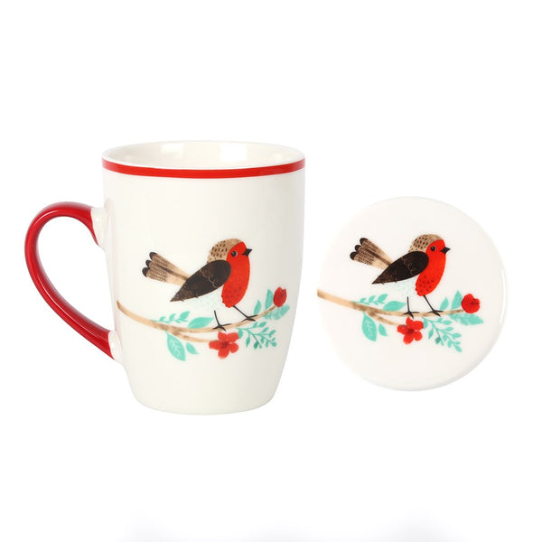 Winter Robin Ceramic Mug and Coaster Set