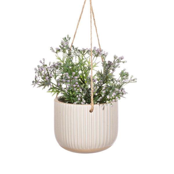 Grooved Hanging Planter Off White