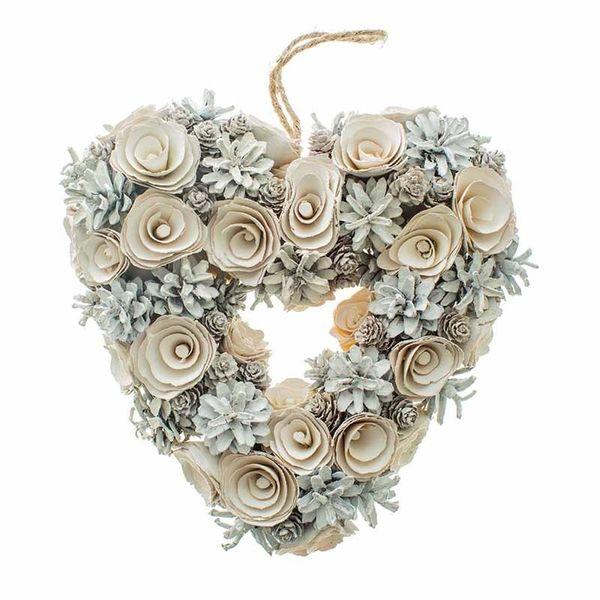 White Pinecone Heart Wreath 30cm