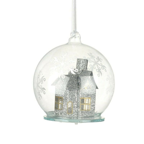 Glass Bauble With LED House, 9cm